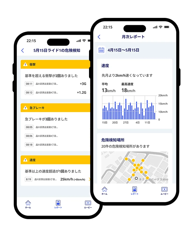 レポート機能のアプリ画面